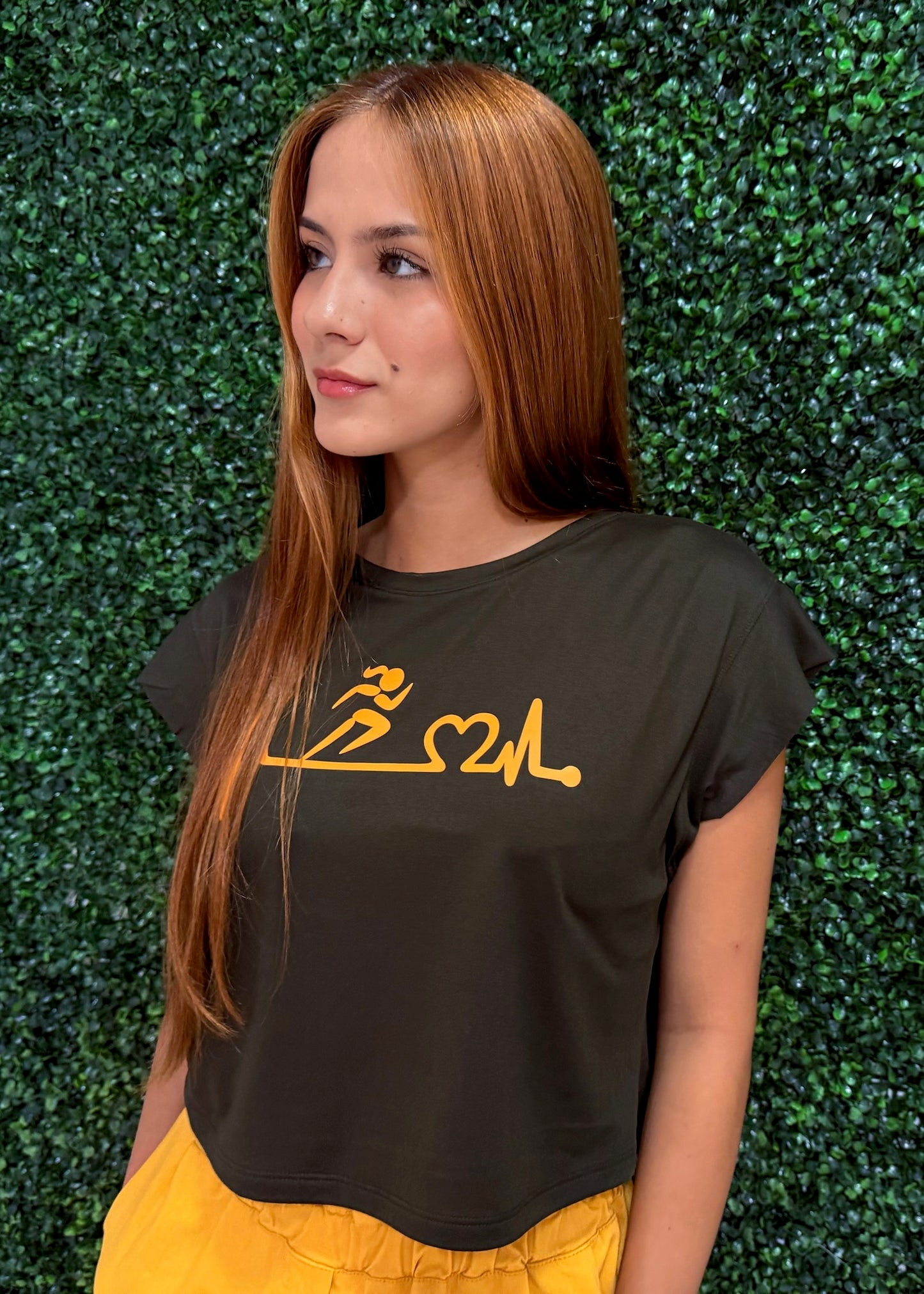 Army Green Yellow Running Girl Shirt
