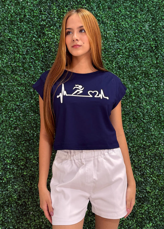 Dark Blue Silver Running Girl Shirt