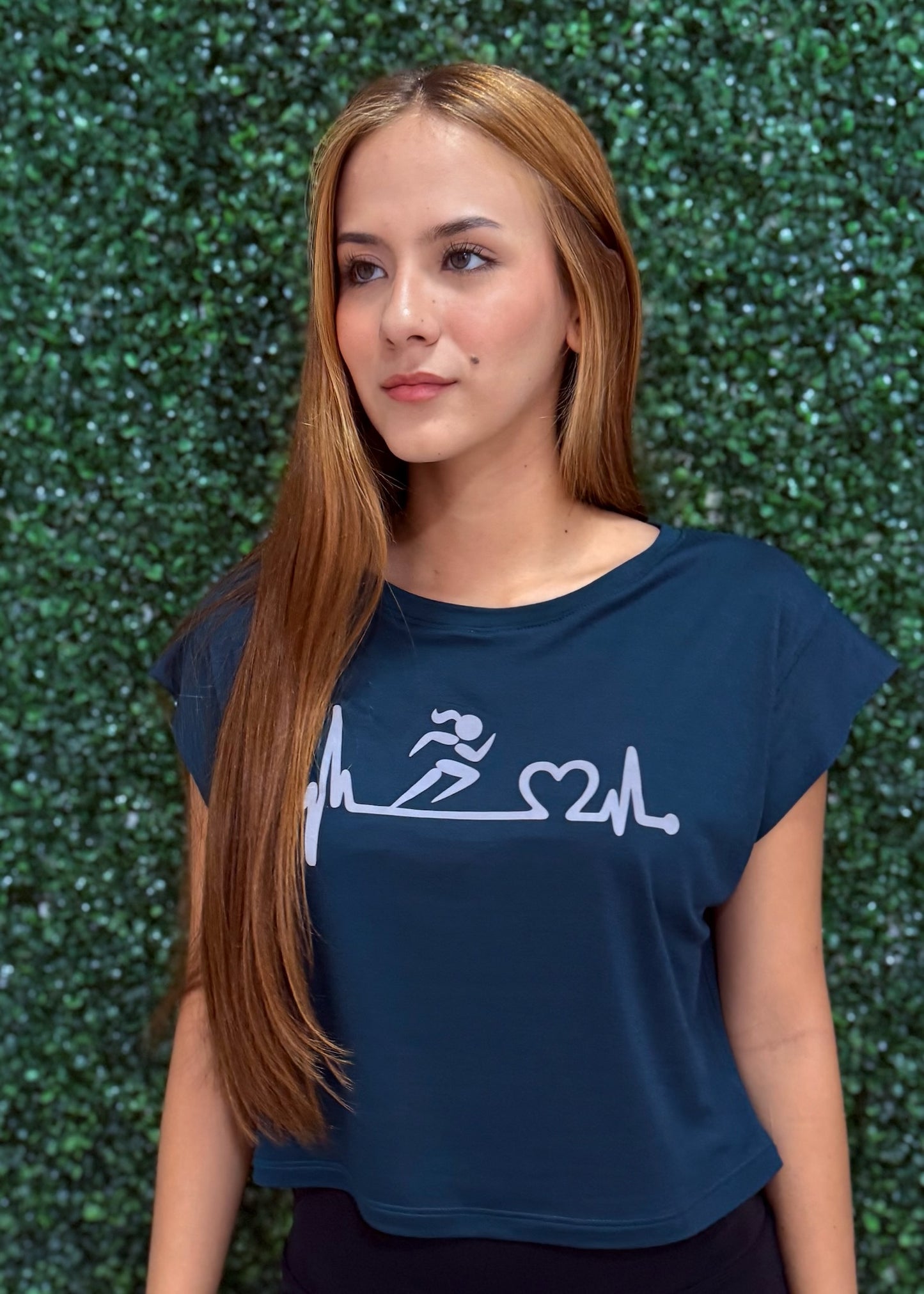 Dark Green Silver Running Girl Shirt