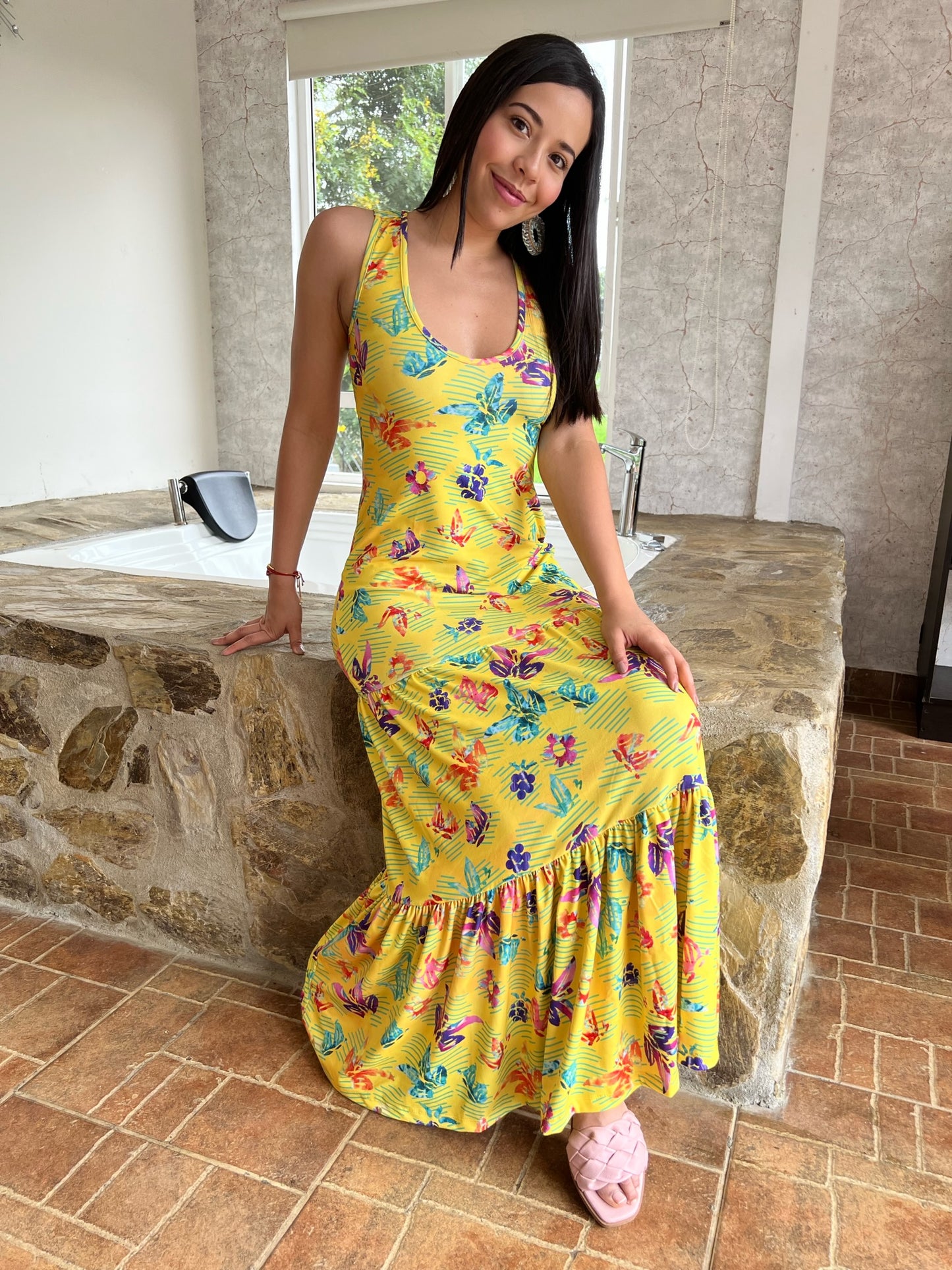 Yellow Printed Maxi Dress