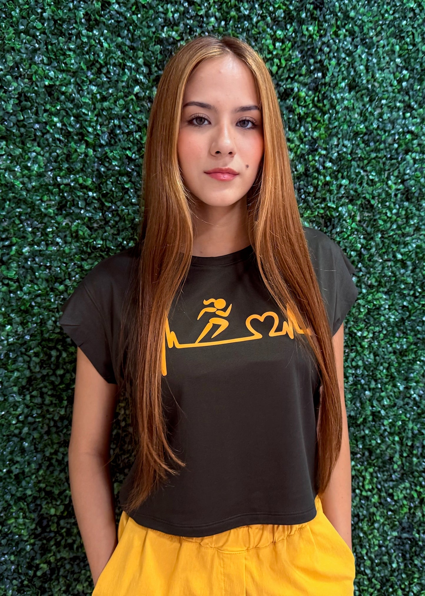 Army Green Yellow Running Girl Shirt