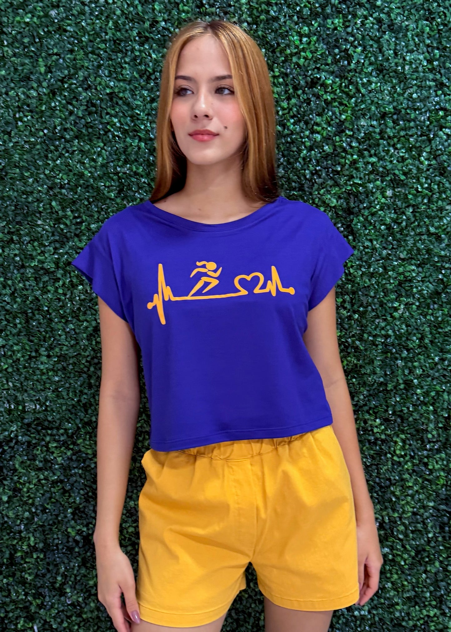 Blue Yellow Running Girl Shirt