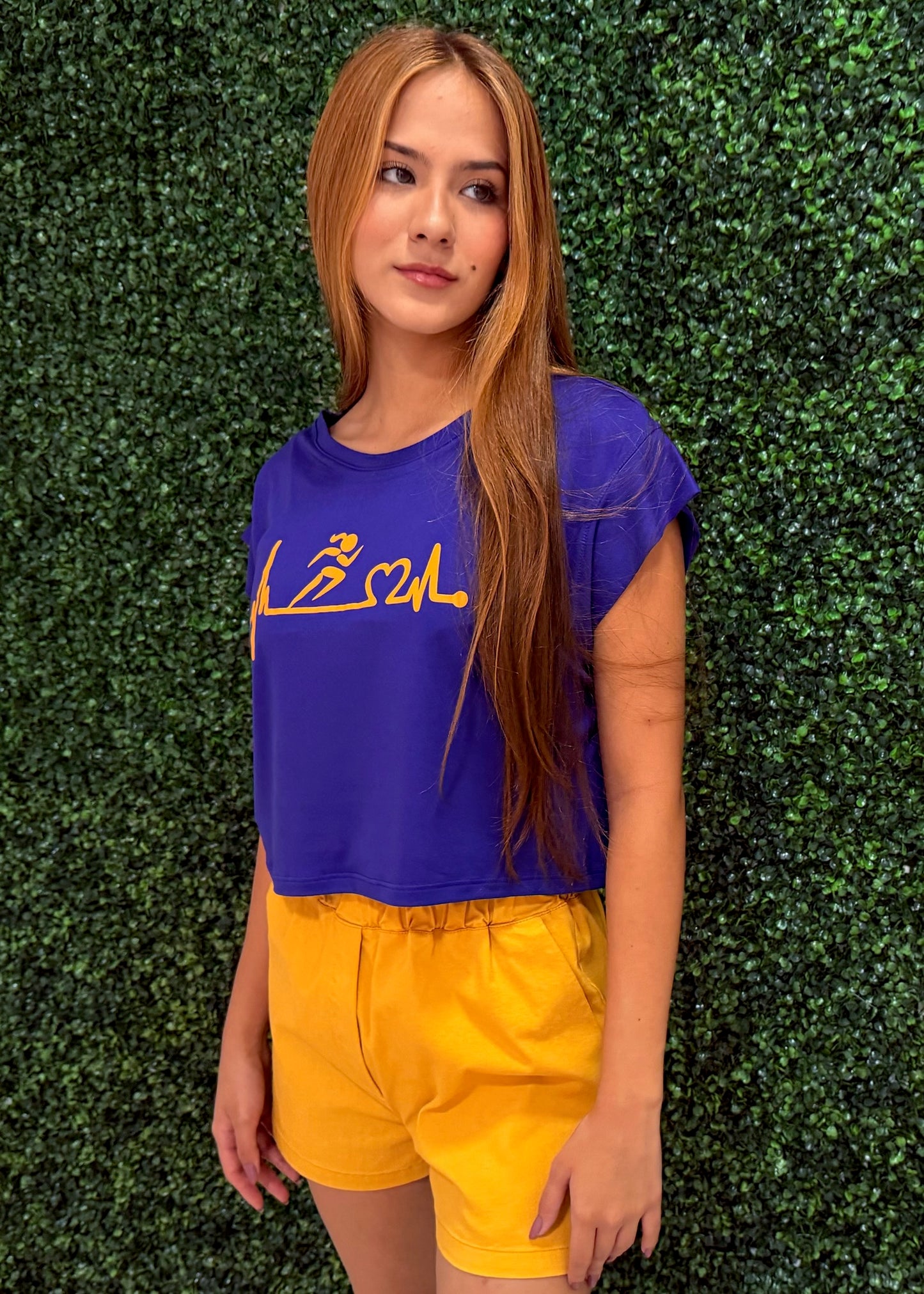 Blue Yellow Running Girl Shirt