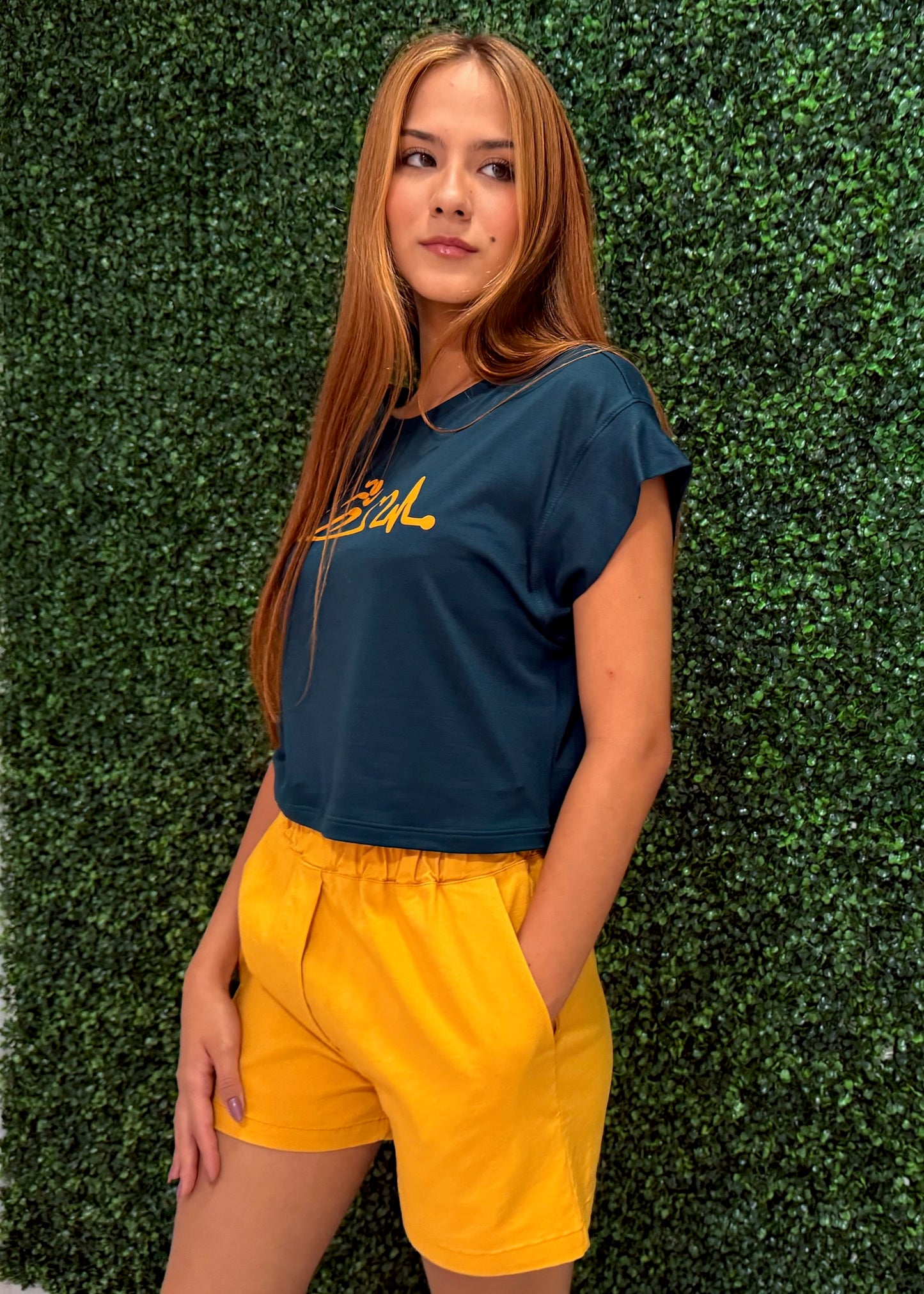 Dark Green Yellow Running Girl Shirt