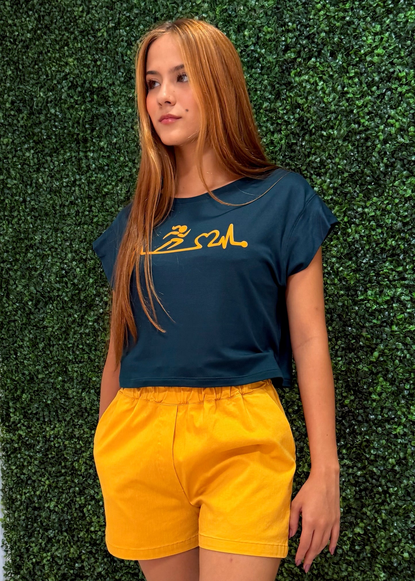 Dark Green Yellow Running Girl Shirt